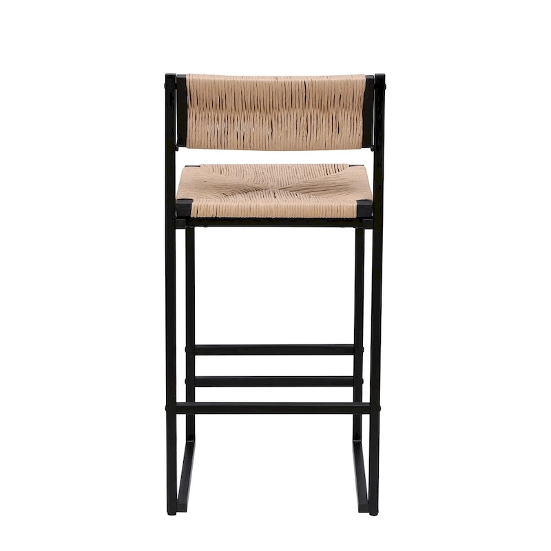 Counter Height Bar Stools Set of 2, Kichen Island Chairs with Back, Armless Dinning Room Chairs with Hand Weave