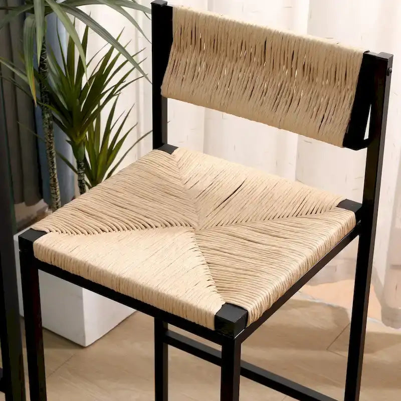 Counter Height Bar Stools Set of 2, Kichen Island Chairs with Back, Armless Dinning Room Chairs with Hand Weave