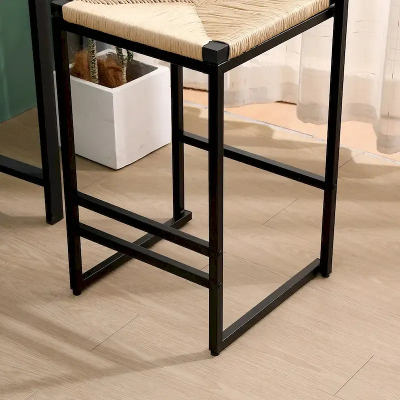 Counter Height Bar Stools Set of 2, Kichen Island Chairs with Back, Armless Dinning Room Chairs with Hand Weave