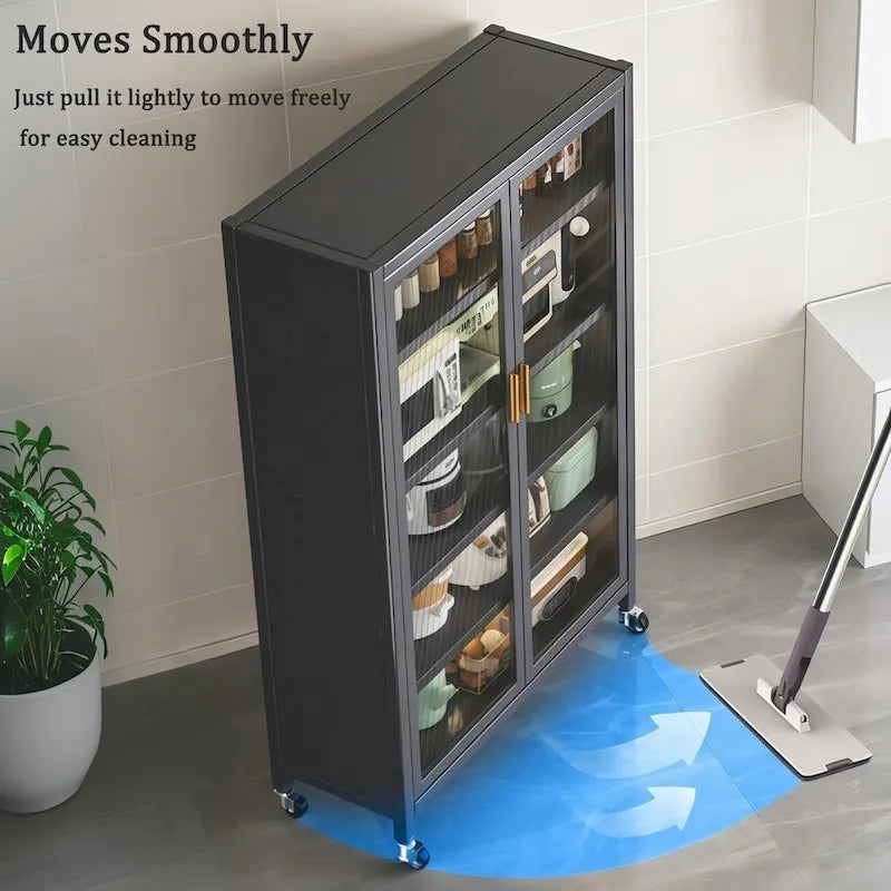 Kitchen Pantry Storage Cabinet,6 Tier Metal Display Storage Cabinet with Transparent Door,Adjustable Shelves & Wheels