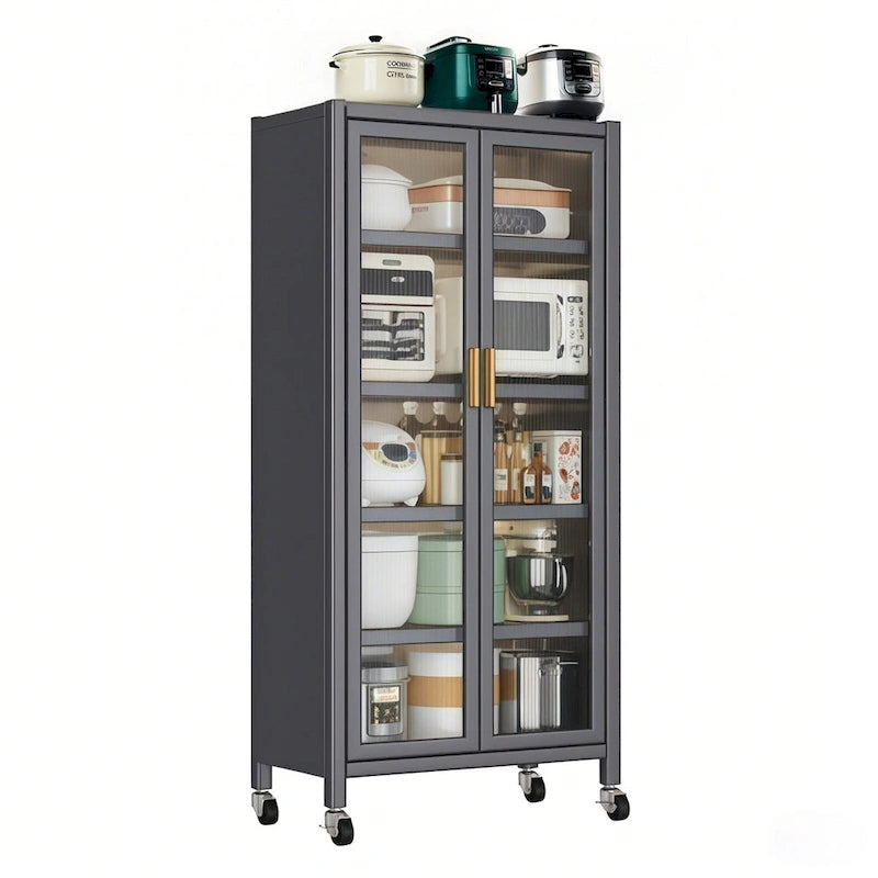 Kitchen Pantry Storage Cabinet,6 Tier Metal Display Storage Cabinet with Transparent Door,Adjustable Shelves & Wheels