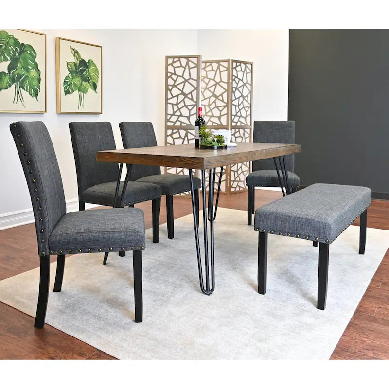 6-Piece Industrial Dining Set with Rectangular Table & Linen Chairs