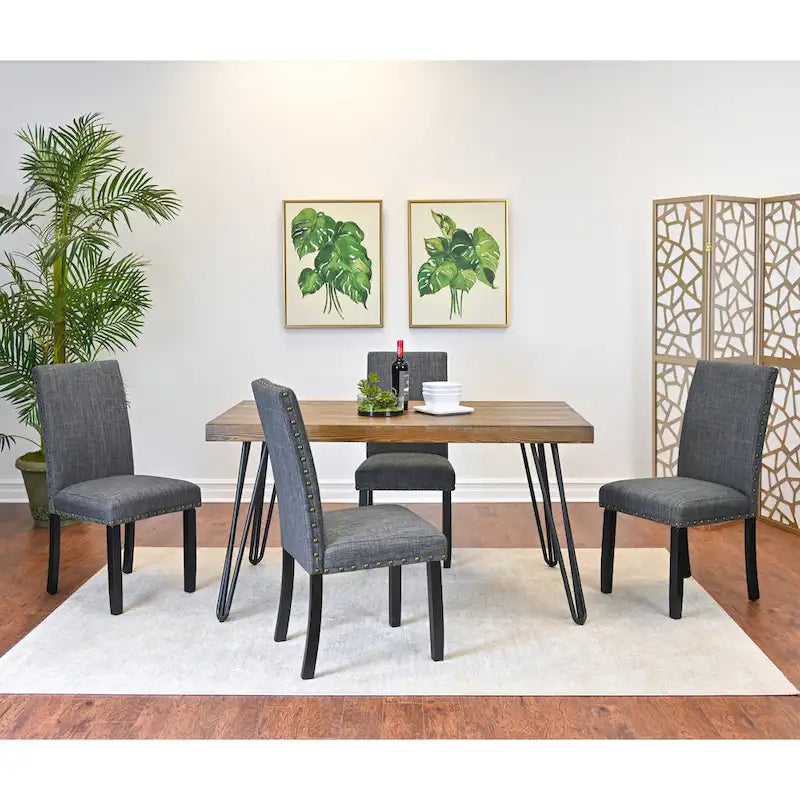 6-Piece Industrial Dining Set with Rectangular Table & Linen Chairs