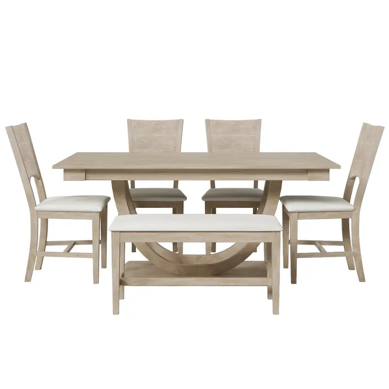 6-Piece Wooden Dining Table Set with Rectangular Table & 4 Chairs