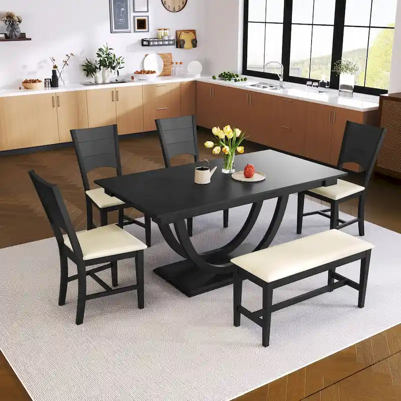 6-Piece Wooden Dining Table Set with Rectangular Table & 4 Chairs