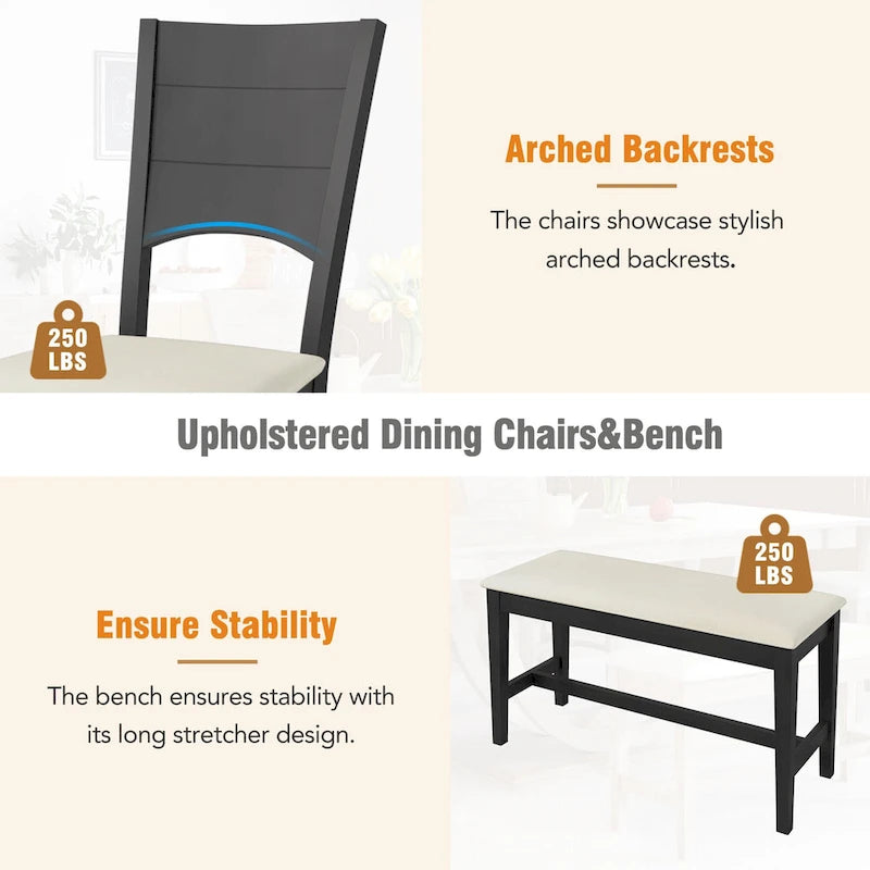 6-Piece Wooden Dining Table Set with Rectangular Table & 4 Chairs