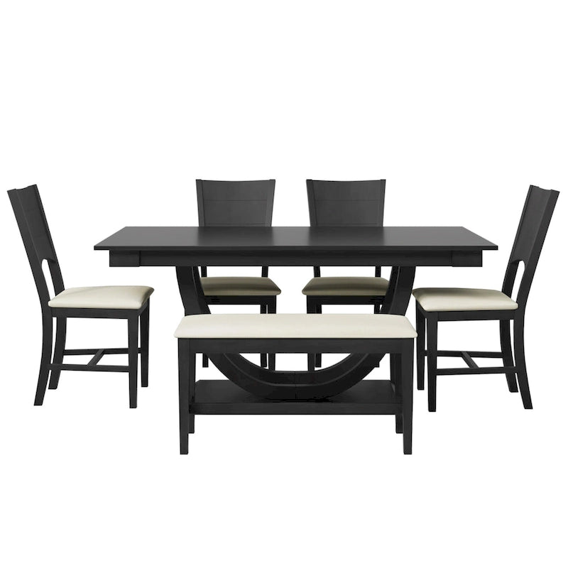 6-Piece Wooden Dining Table Set with Rectangular Table & 4 Chairs