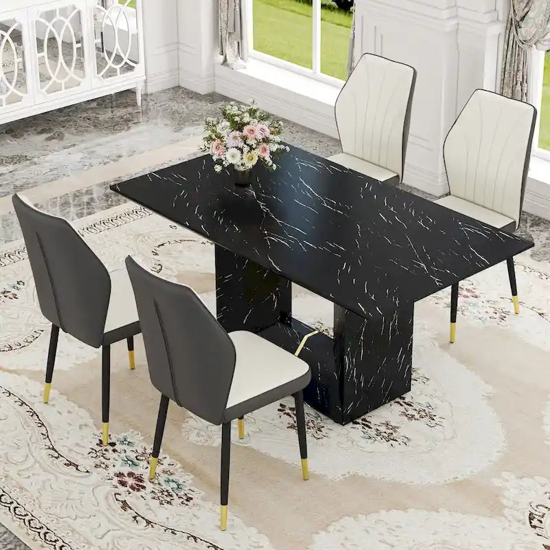 Modern Style 5-Piece Dining Set with Rectangular Table and 4 Widened Backrest Dining Chairs