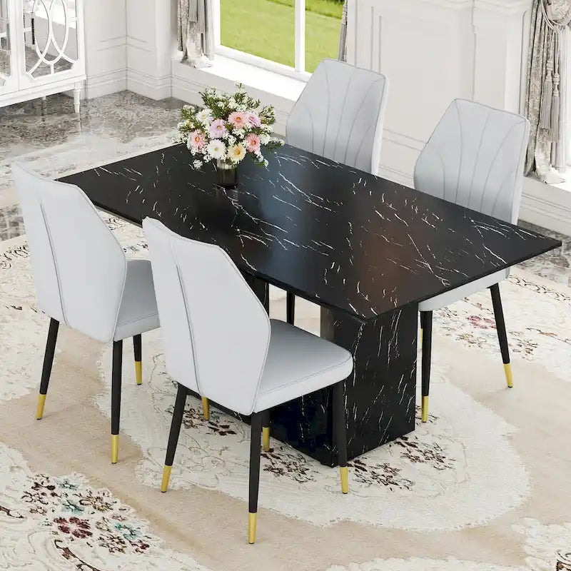 Modern Style 5-Piece Dining Set with Rectangular Table and 4 Widened Backrest Dining Chairs