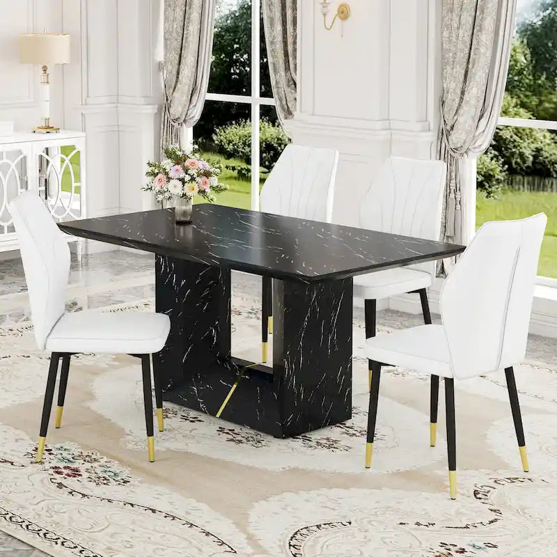 Modern Style 5-Piece Dining Set with Rectangular Table and 4 Widened Backrest Dining Chairs