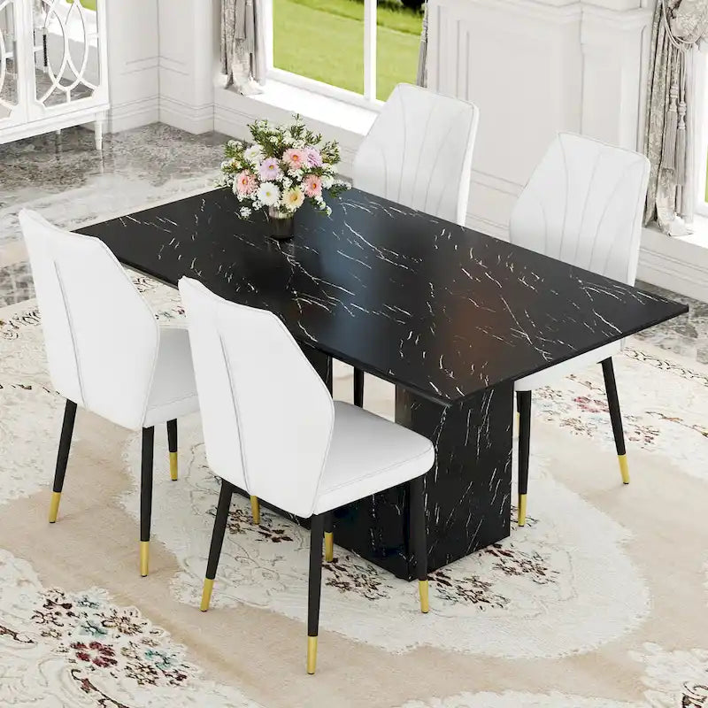 Modern Style 5-Piece Dining Set with Rectangular Table and 4 Widened Backrest Dining Chairs