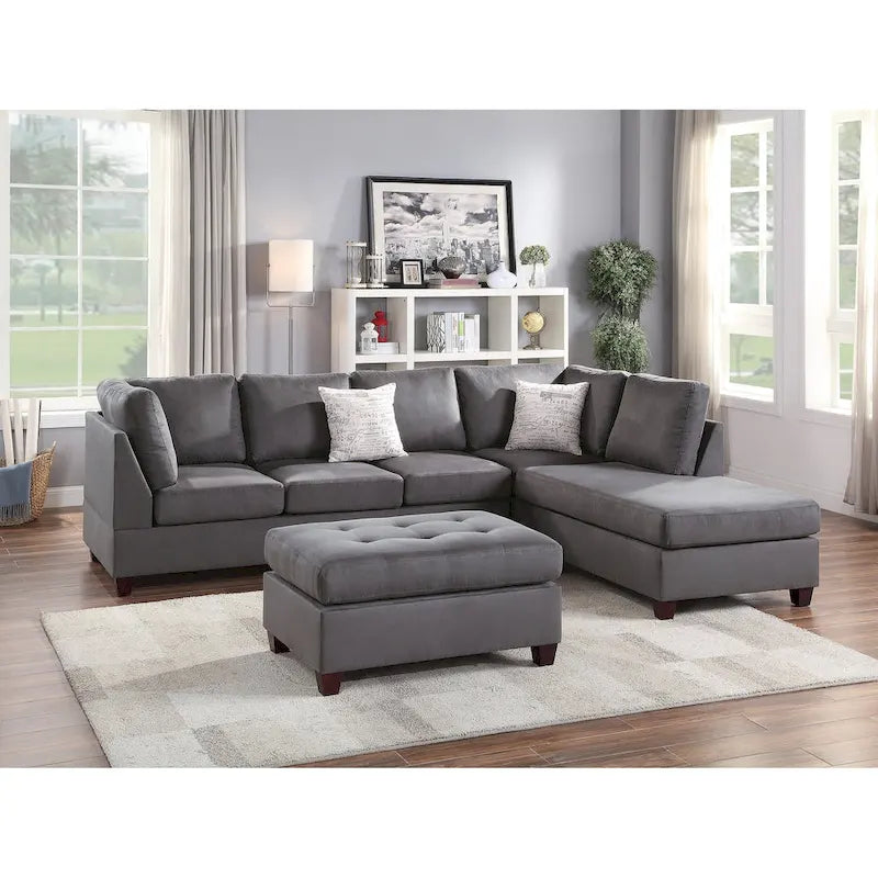 3 Piece Microfiber Sectional Sofa Set