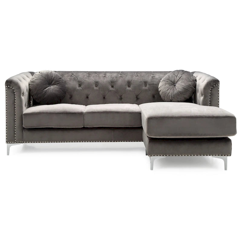 Pompano 83 in. Tufted Velvet Sectional with 2-Throw Pillow - 83L x 58W x 31H