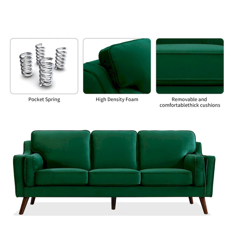 Sofa Couches Velvet 3-Seater Sofa with 5.9 Upholstered Cushion for Living Room/Apartment/Office