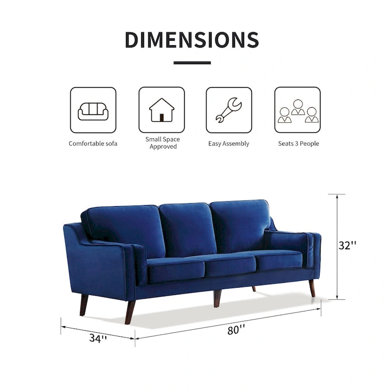 Sofa Couches Velvet 3-Seater Sofa with 5.9 Upholstered Cushion for Living Room/Apartment/Office