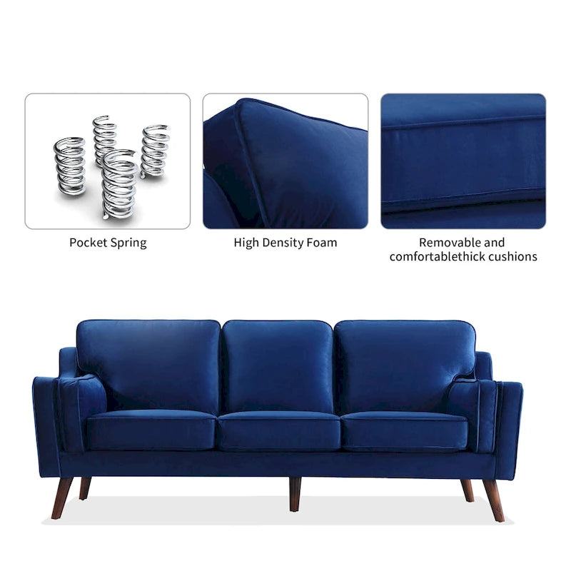 Sofa Couches Velvet 3-Seater Sofa with 5.9 Upholstered Cushion for Living Room/Apartment/Office