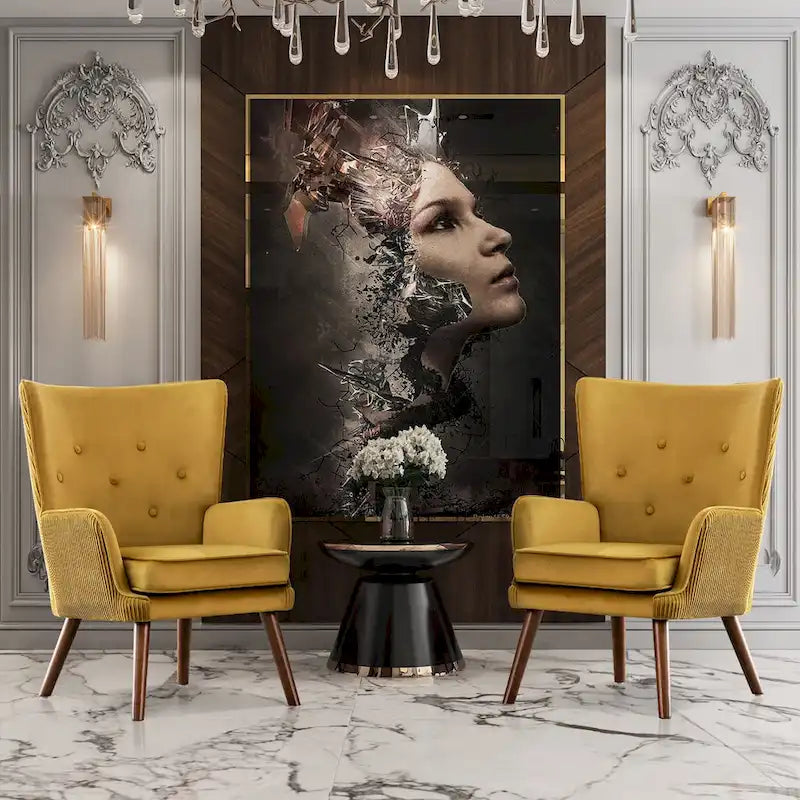 Modern Upholstered Velvet Wingback Accent Arm Chair, Set of 2 - 36.6 H x 28 W x 28.4 D