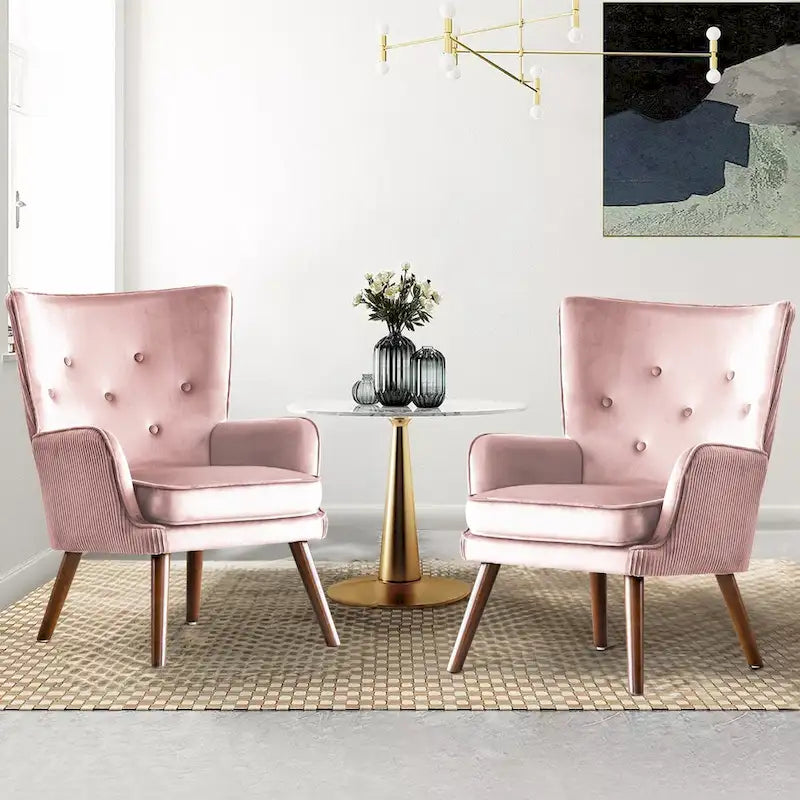 Modern Upholstered Velvet Wingback Accent Arm Chair, Set of 2 - 36.6 H x 28 W x 28.4 D