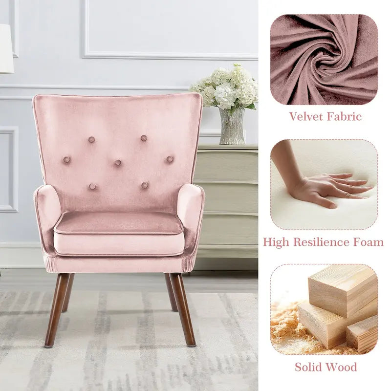 Modern Upholstered Velvet Wingback Accent Arm Chair, Set of 2 - 36.6 H x 28 W x 28.4 D