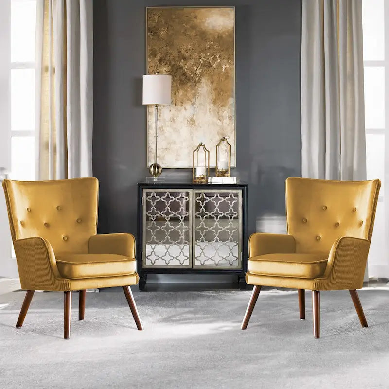 Modern Upholstered Velvet Wingback Accent Arm Chair, Set of 2 - 36.6 H x 28 W x 28.4 D