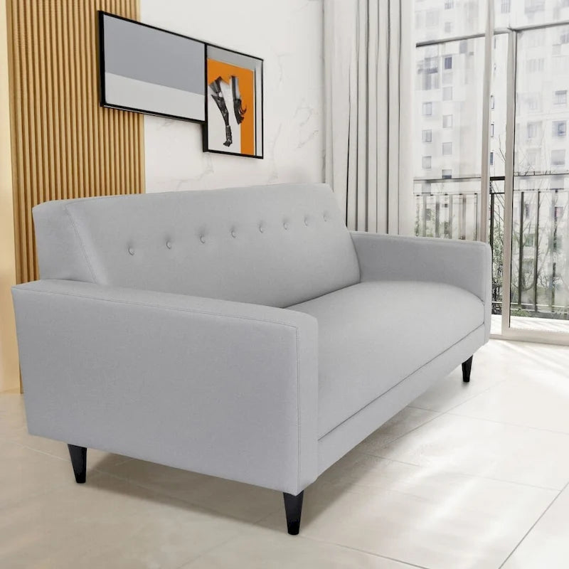 Coast to Coast Sofas Mid Century Modern 3 Seater Sofa Faux Leather Solid Wood Frame Upholstered