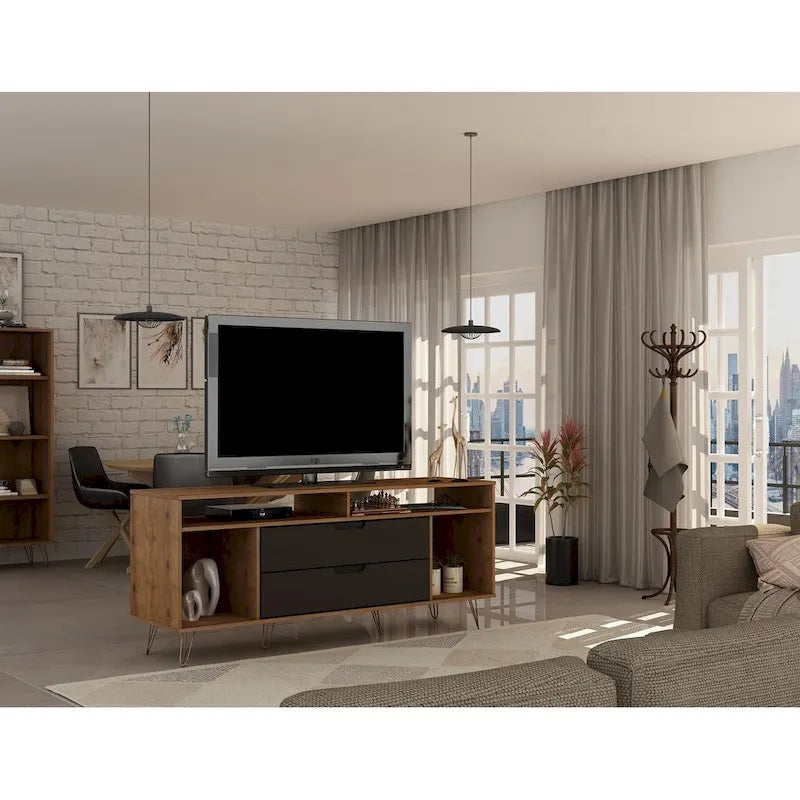 Manhattan Comfort Rockefeller 62.99 In. Metal Leg Media Cabinet Console