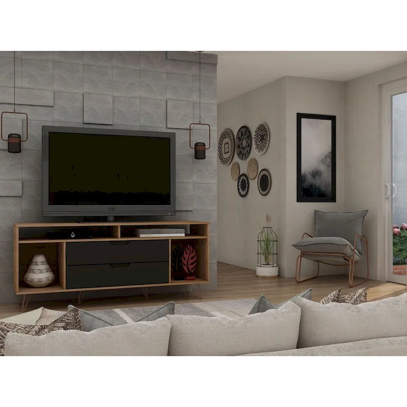 Manhattan Comfort Rockefeller 62.99 In. Metal Leg Media Cabinet Console