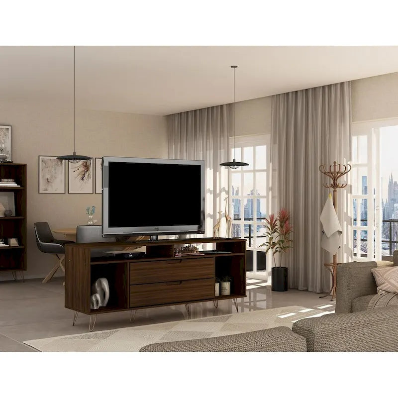 Manhattan Comfort Rockefeller 62.99 In. Metal Leg Media Cabinet Console