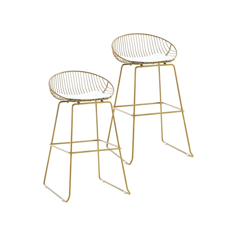 Porthos Home Aven Iron Wire Bar Stools with PU Leather Seat Pad, Set of 2