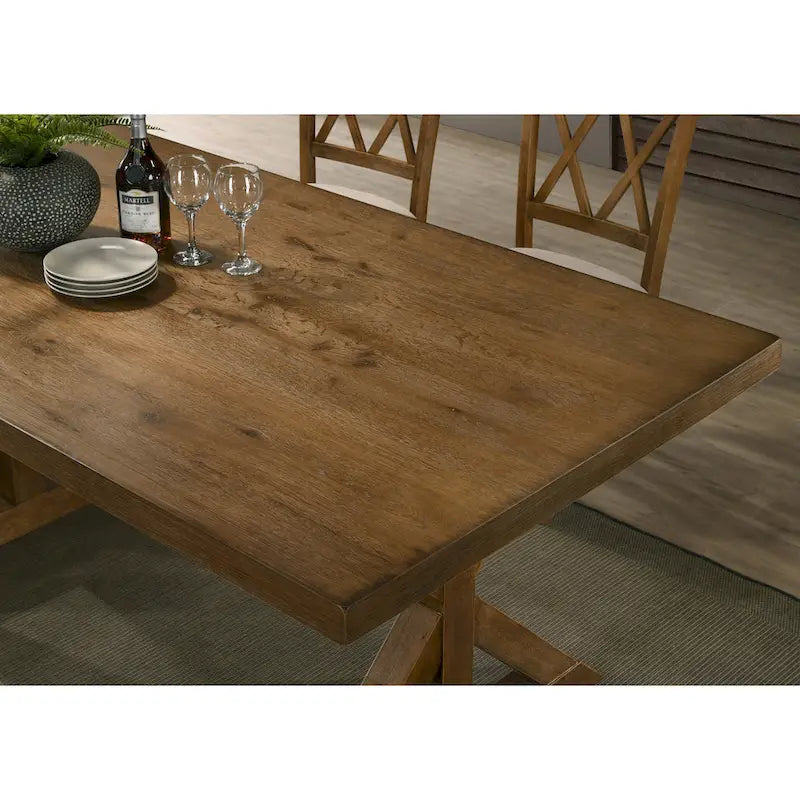 Roundhill Furniture Enna Morden Farmhouse Wood 5-Piece Trestle Dining Set, Brushed Driftwood Finish
