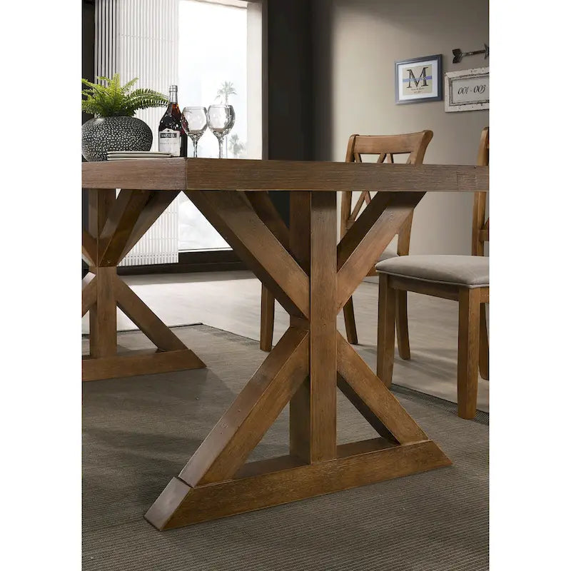Roundhill Furniture Enna Morden Farmhouse Wood 5-Piece Trestle Dining Set, Brushed Driftwood Finish