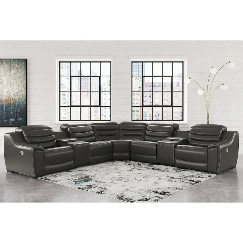 Signature Design by Ashley Center Line Dark Gray 7-Piece Power Reclining Sectional - 138.25W x 138.25D x 35H