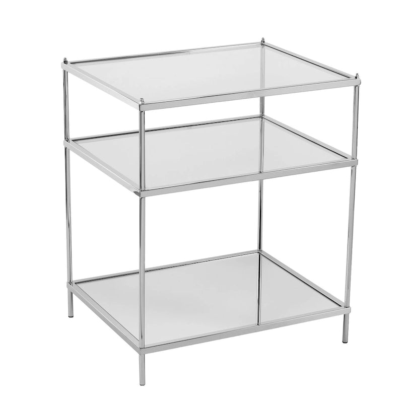 HomeRoots 27 Silver Mirrored Glass And Iron End Table With Shelf - 22x18x26.75