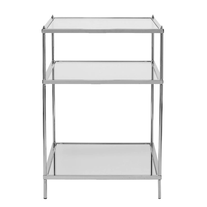 HomeRoots 27 Silver Mirrored Glass And Iron End Table With Shelf - 22x18x26.75