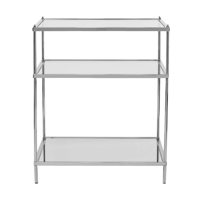 HomeRoots 27 Silver Mirrored Glass And Iron End Table With Shelf - 22x18x26.75