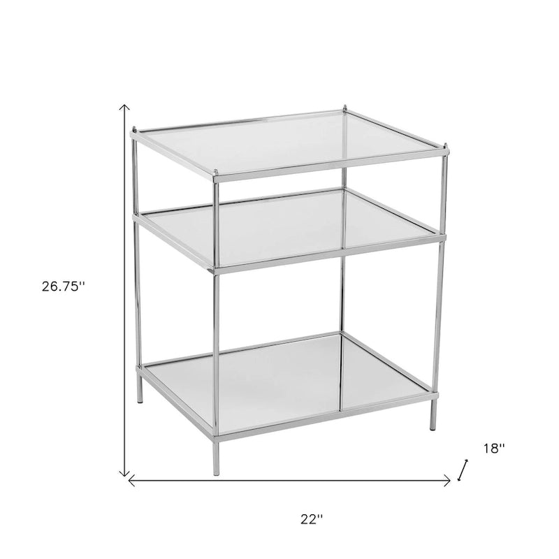 HomeRoots 27 Silver Mirrored Glass And Iron End Table With Shelf - 22x18x26.75