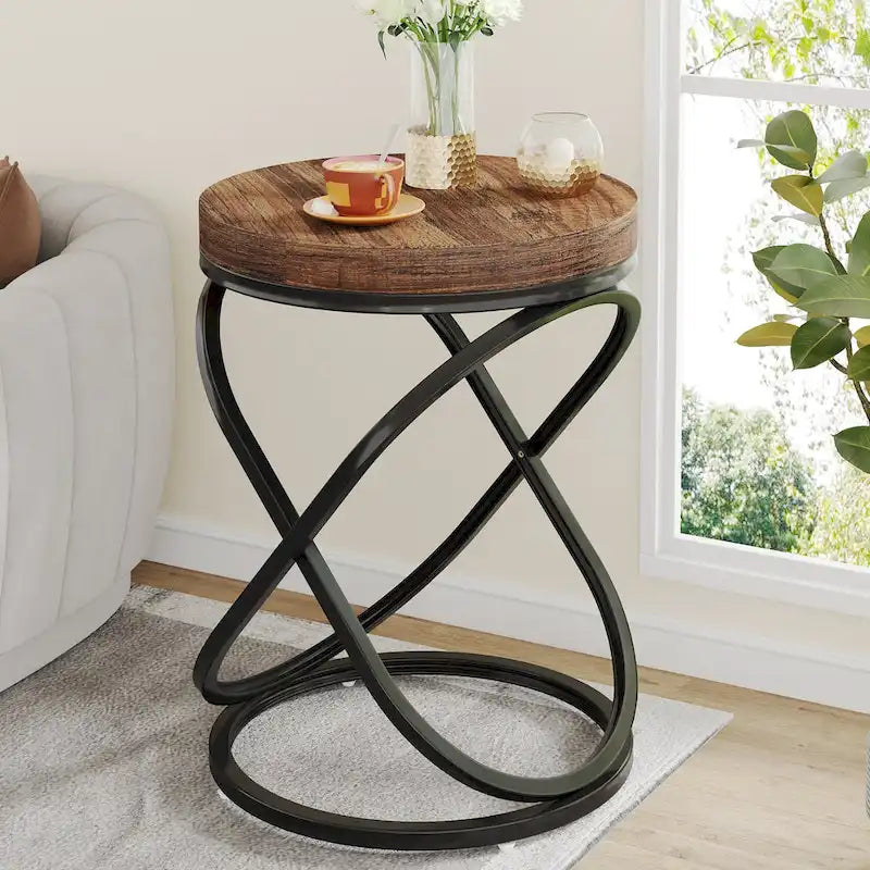 19-Inch Modern Round End Side Table with Metal Farme for Sofa Side Living Room Bedroom