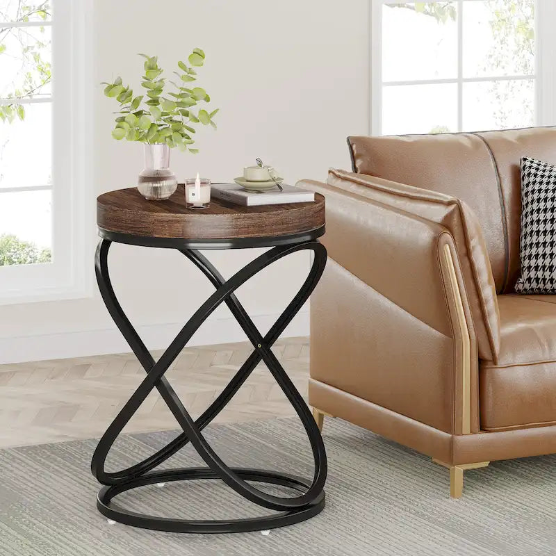 19-Inch Modern Round End Side Table with Metal Farme for Sofa Side Living Room Bedroom