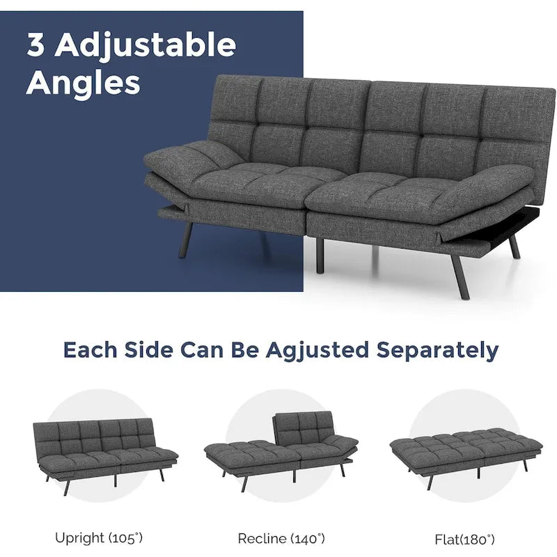 Modern Memory Foam Futon with Adjustable Armrests