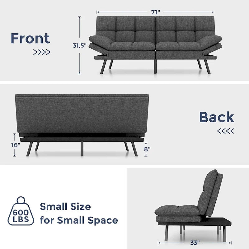 Modern Memory Foam Futon with Adjustable Armrests
