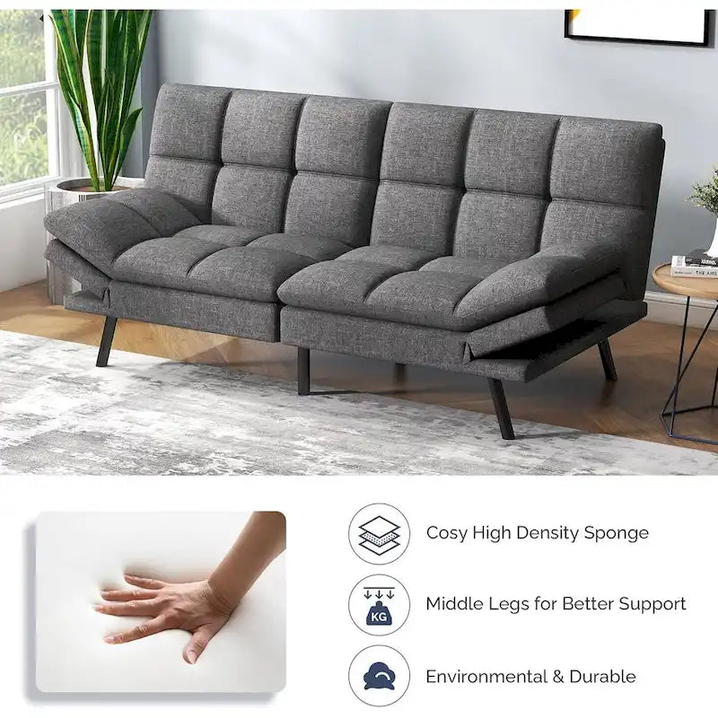 Modern Memory Foam Futon with Adjustable Armrests