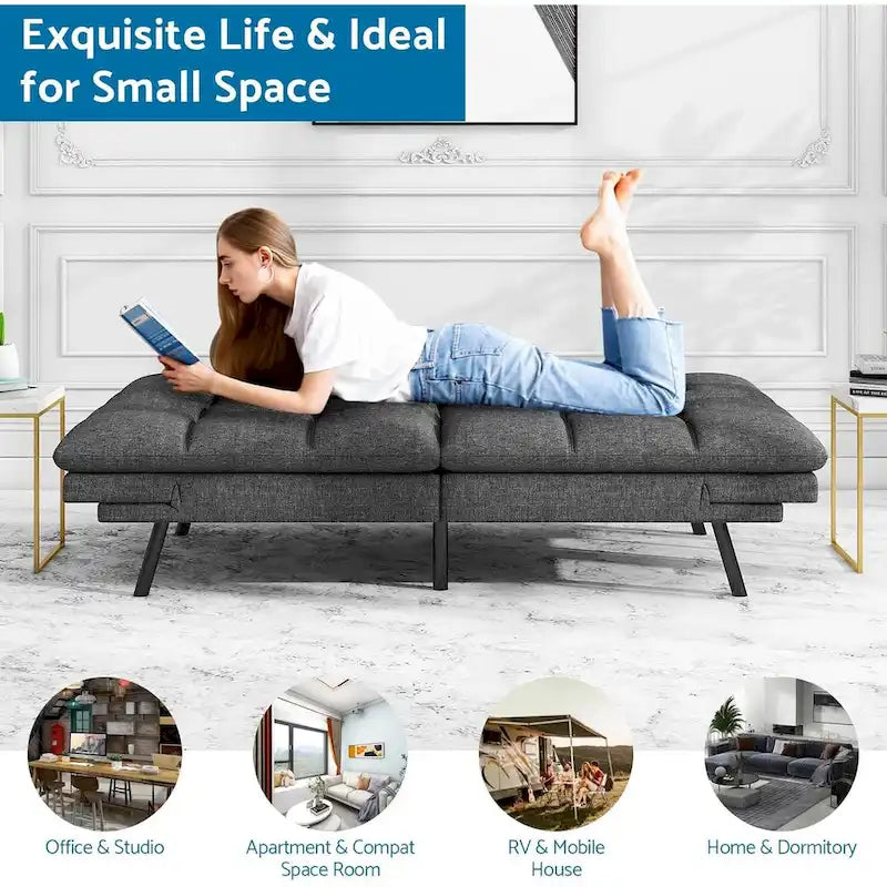 Modern Memory Foam Futon with Adjustable Armrests