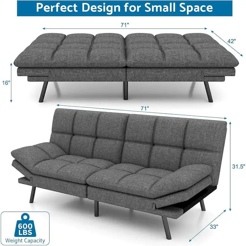Modern Memory Foam Futon with Adjustable Armrests