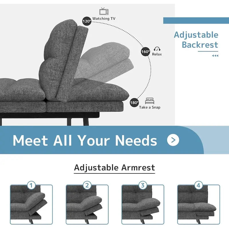 Modern Memory Foam Futon with Adjustable Armrests
