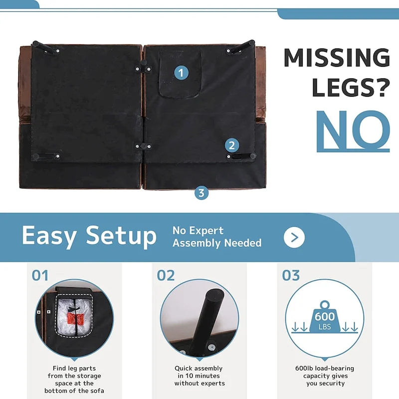 Modern Memory Foam Futon with Adjustable Armrests