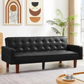PU Futon Sofa Couch for Living Room Convertible Faux Leather Upholstered Futon Sleeper Sofa Bed Channel Tufted Bedroom Futons