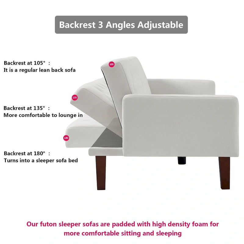 PU Futon Sofa Couch for Living Room Convertible Faux Leather Upholstered Futon Sleeper Sofa Bed Channel Tufted Bedroom Futons