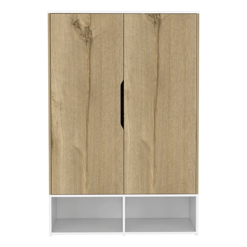 Rosie Armoire with Two Doors , Open Shelves, Concealed Five Shelves and Hanging Rod - N/A