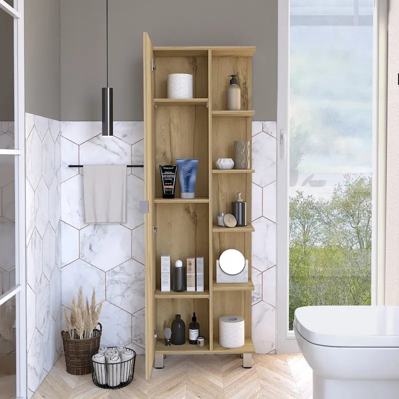 Mirror Linen Cabinet with 4Interior Shelves and 5 External Shelves