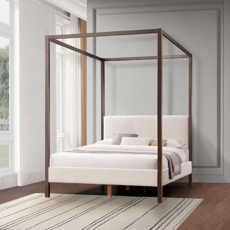 Pelican Canopy Platform Bed - Pearl White - Queen